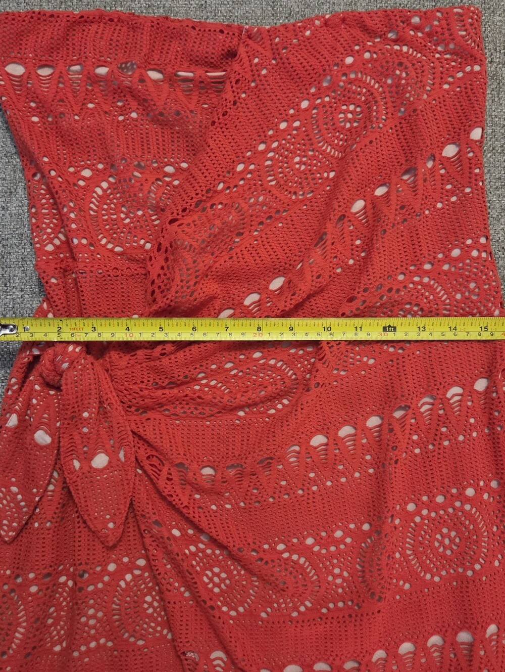 Free People Oceanside Strapless Ruched Dress Sz Med Crochet Lace Red Orange - Picture 11 of 12